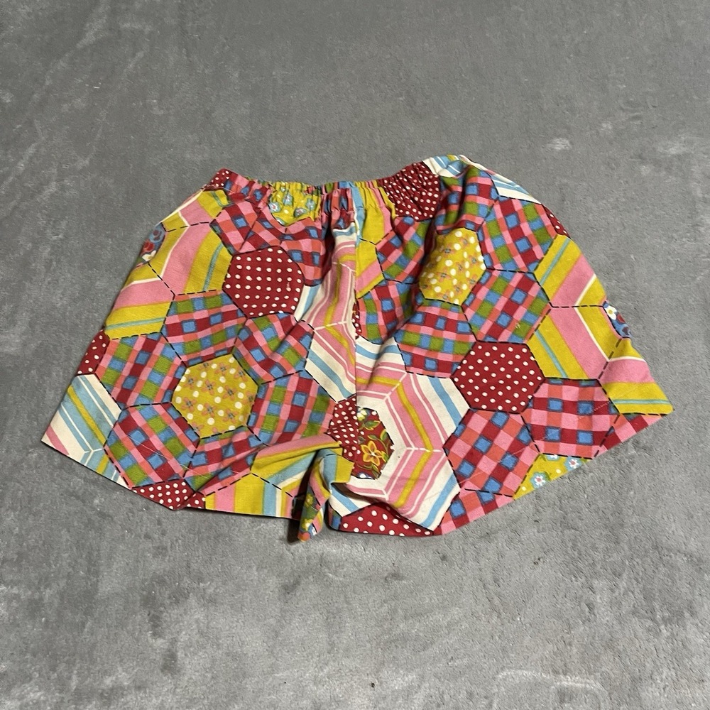 Vintage Handmade Shorts Womens XS Small Hexagon Psychedelic 70s Pockets Stretch